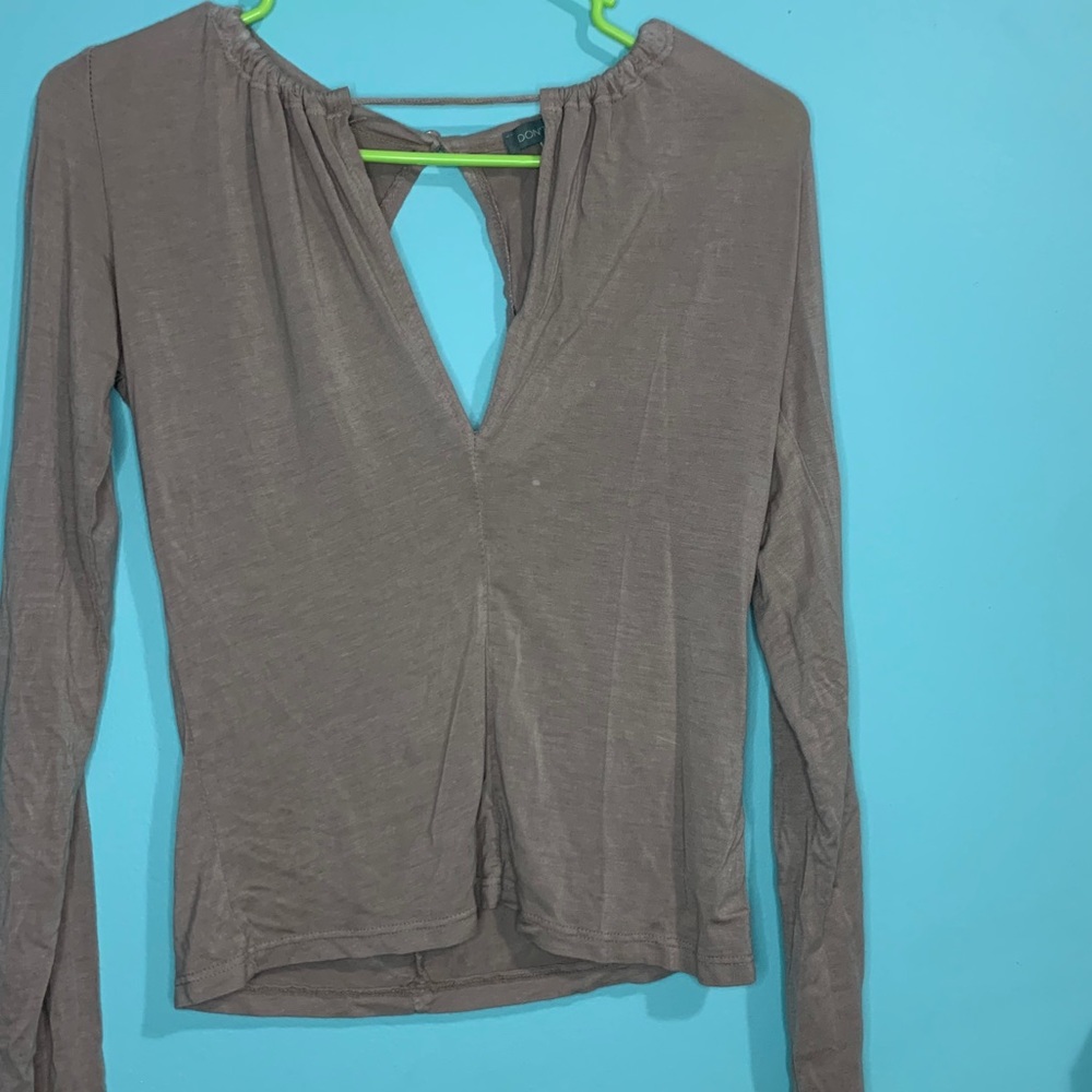 Brown long sleeve shirt with open front & back